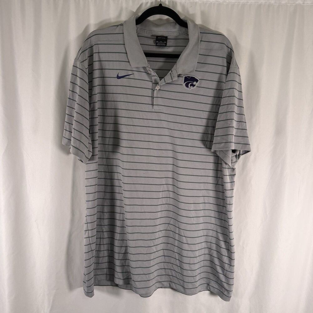 Nike K-State Polo Men's XXL Grey Striped Short Sleeve Collared Pullover